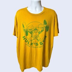 Marvel 2XL Y2K Hulk's Gym Graphic T-Shirt Mustard Yellow